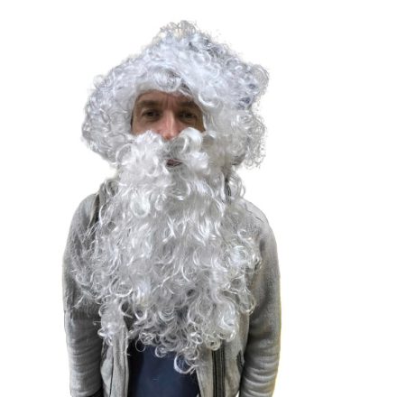 Fehér Mikulás szakáll és paróka szett, 2 részes - ÚJ