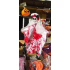 Kis méretű fehér-piros véres csontváz lepelben, dekoráció - Halloween - ÚJ