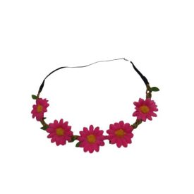   Pink virágos gumis hátú fejdísz, hajpánt, jelmezkiegészítő - ÚJ