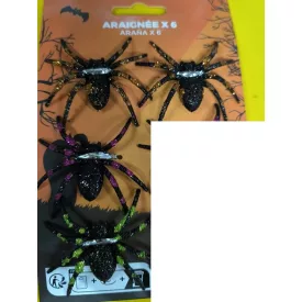   4 db színesen csillogó műanyag pók, dekoráció, partikellék - Halloween - ÚJ