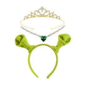   Fiona 3 részes jelmezkiegészítő - fejdísz, nyaklánc, korona - világoszöld - Shrek - ÚJ