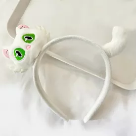   Fehér macska, cica fejpánt, hajpánt, hajráf, zöld szemű - Halloween jelmezkiegészítő - ÚJ