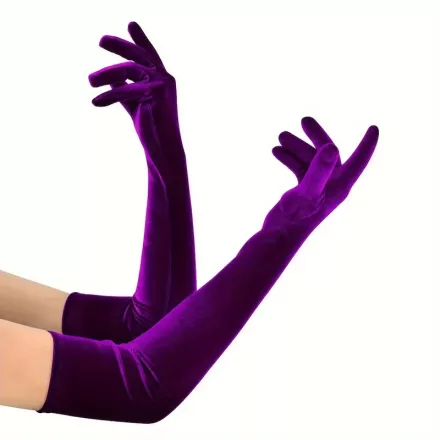 Hosszú lila bársony kesztyű, báli kesztyű, jelmezkesztyű - ÚJ