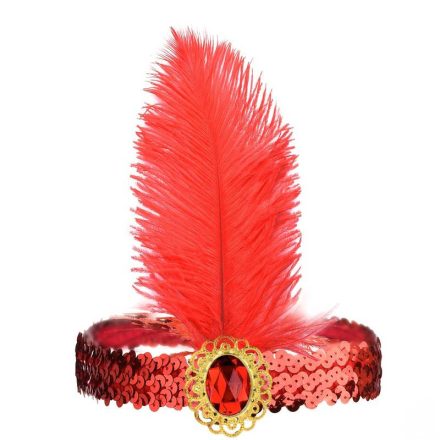 Piros köves tollas fejpánt, fejdísz - Charleston - ÚJ