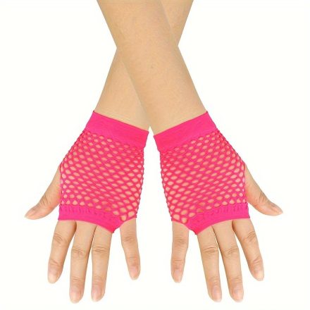 1 pár női pink hálós kesztyű, necc kesztyű, jelmezkesztyű - ÚJ
