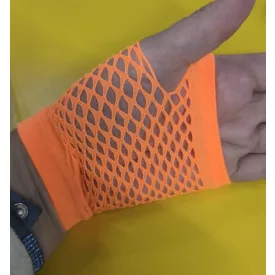   1 pár női neon-narancssárga, fluoreszkáló hálós kesztyű, necc kesztyű, jelmezkesztyű - ÚJ