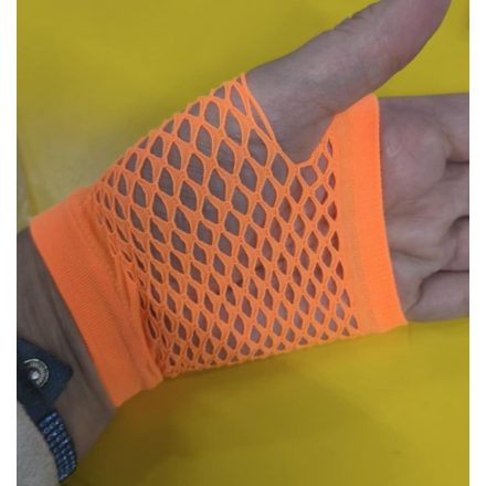 1 pár női neon-narancssárga, fluoreszkáló hálós kesztyű, necc kesztyű, jelmezkesztyű - ÚJ