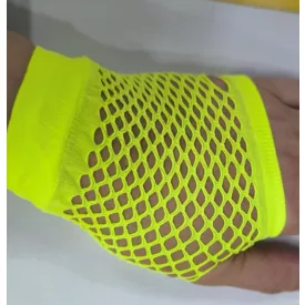   1 pár női neon-sárga, fluoreszkáló hálós kesztyű, necc kesztyű, jelmezkesztyű - ÚJ
