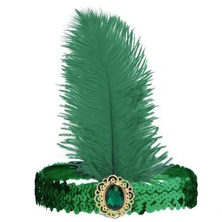 Zöld köves tollas fejpánt, fejdísz - Charleston - ÚJ
