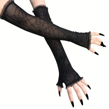 1 pár női fekete pókhálós kesztyű, jelmezkesztyű - Halloween - ÚJ