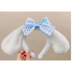   Kék masnis fehér kutya, nyuszi, vagy bari, bárány fejpánt, fejdísz, jelmezkiegészítő - ÚJ