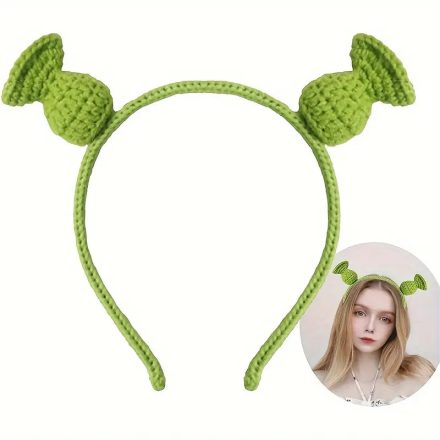 Horgolt Shrek fejdísz, fül hajpánton, hajráfon - ÚJ