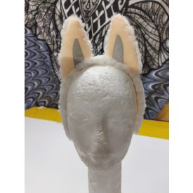   Fehér Labubu vagy egyéb állatka szőrmés fejpánt, jelmezkiegészítő - ÚJ