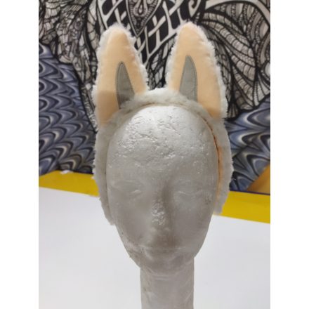 Fehér Labubu vagy egyéb állatka szőrmés fejpánt, jelmezkiegészítő - ÚJ