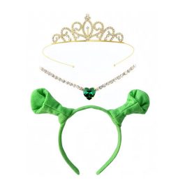   Fiona 3 részes jelmezkiegészítő - fejdísz, nyaklánc, korona - sötétzöld - Shrek - ÚJ