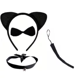   Fekete cica, macska jelmez kiegészítő szett, 4 részes - ÚJ