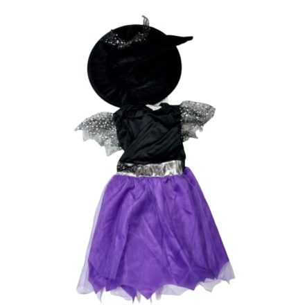 6-7 évesre fekete-lila csillagos boszorkányruha, kalappal - Halloween - ÚJ