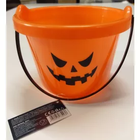   Narancssárga műanyag tök csokigyűtő kosár, vödör - Halloween - ÚJ
