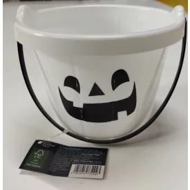   Fehér műanyag tök csokigyűtő kosár, vödör - Halloween - ÚJ