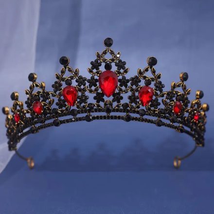 Királynő korona, tiara, bordó köves, jelmezkiegészítő - ÚJ 