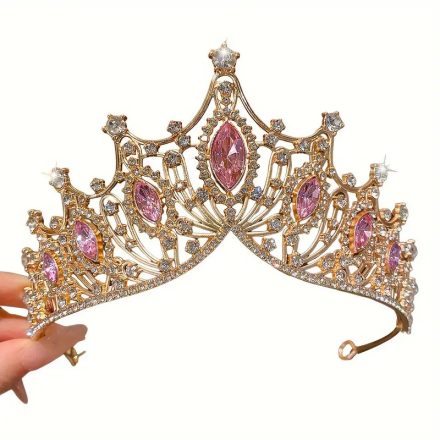Királynő korona, tiara, rózaszín köves, jelmezkiegészítő - ÚJ 