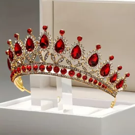   Királynő korona, tiara, arany, bordó köves, jelmezkiegészítő - ÚJ 