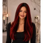 Fekete-piros hosszú paróka, jelmezkiegészítő - Halloween - ÚJ