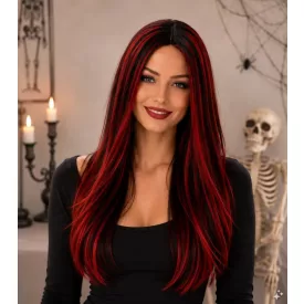   Fekete-piros hosszú paróka, jelmezkiegészítő - Halloween - ÚJ