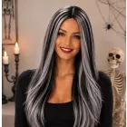 Fekete-ősz hosszú paróka, jelmezkiegészítő - Halloween - ÚJ