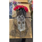 Fekete csontváz mintájú, pink virágos tüllös fejdísz, fátyol hajráfon - Halloween - ÚJ