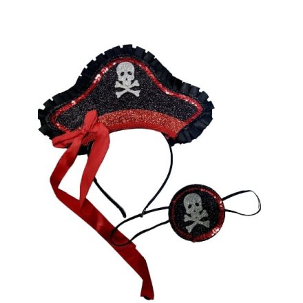 Fekete-piros csillogó kalóz jelmezkiegészítő szett lányoknak, Halloween-ra is jó - ÚJ