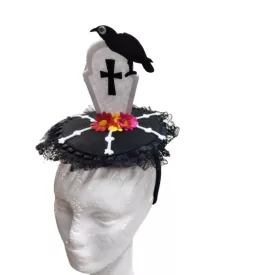   Koponyás sírköves fejdísz, kalap hajráfon, fekete-fehér - Halloween - ÚJ