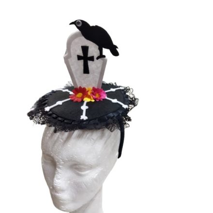 Koponyás sírköves fejdísz, kalap hajráfon, fekete-fehér - Halloween - ÚJ