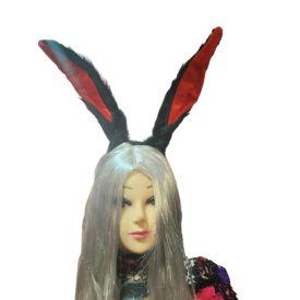   Piros-fekete nagyméretű szőrmés világító nyuszifül - ÚJ