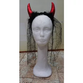   Fényes ördögszarv fátyollal, fátylas fejdísz - Halloween - ÚJ