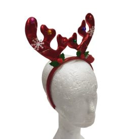 Világító rénszarvas fejdísz hajpánton, piros - ÚJ
