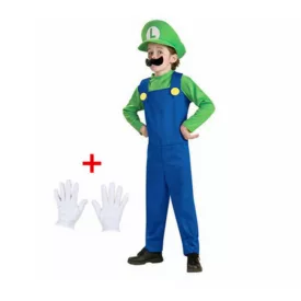   6-7 évesre (L) 4 részes Luigi jelmez - Super Mario - Nintendo - ÚJ