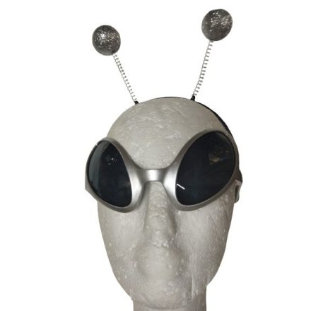 Űrlény, ufó, földönkívüli szett - fejdísz és szemüveg - ezüst - ÚJ