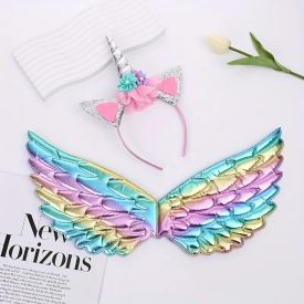   Ezüst szarvú unikornis fejpánt, fejdísz és szárny jelmezkiegészítő szett - ÚJ