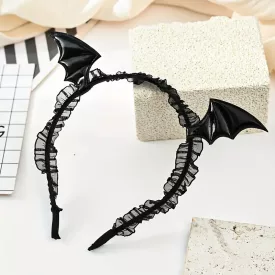   Fodros denevérszárnyas ördögszarv, fejpánt - Halloween - ÚJ