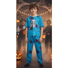   Kék véres csontvázas 2 részes halloween jelmez (kb 7 évesre)