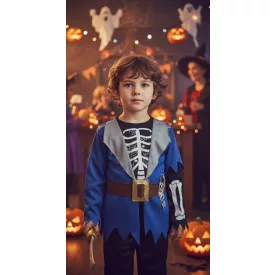   3-4 évesre kék csontvázas jelmezfelső - Smiffys - Halloween
