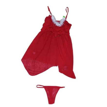 Női piros-fehér szexi babydoll, mikulásra is jó - ÚJ