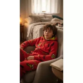   134-140-es piros Grincs szőrmés háziruha, kezeslábas pizsama - The Grinch - ÚJ