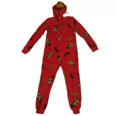 134-140-es piros Grincs szőrmés háziruha, kezeslábas pizsama - The Grinch - ÚJ