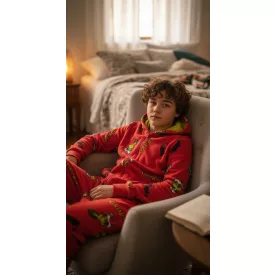   128-as piros Grincs szőrmés háziruha, kezeslábas pizsama - The Grinch - ÚJ