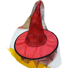 Piros-fekete pókhálós boszorkánykalap - Halloween - ÚJ