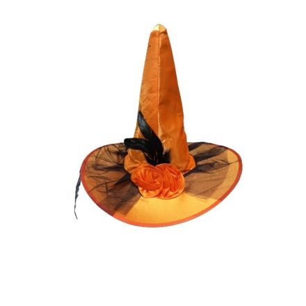 Narancssárga tüllös felnőtt boszorkánykalap - Halloween - ÚJ