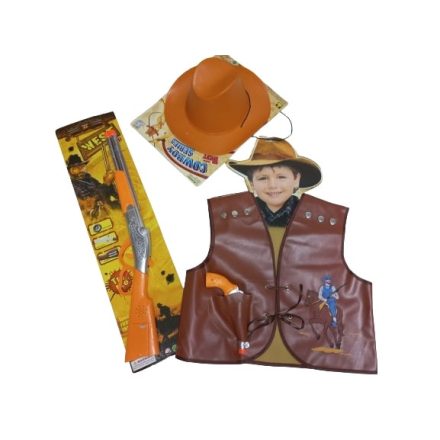 Vadnyugati, sheriff, cowboy jelmez szett (mellény, kalap, pisztoly, puska) - ÚJ
