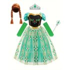 5-6 évesre Anna jelmez szett parókával, zöld - Frozen, Jégvarázs - ÚJ